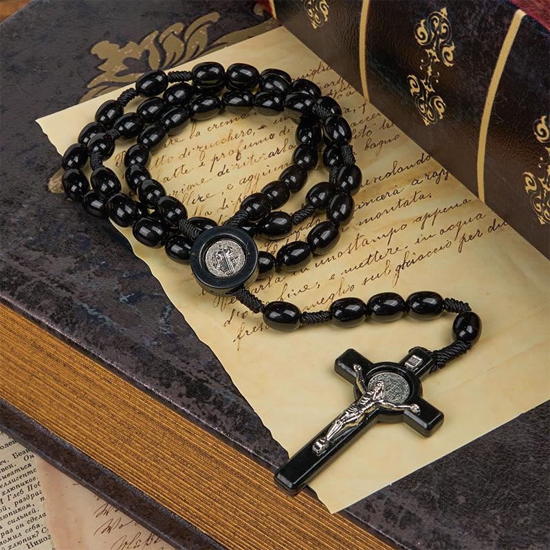 Christianartworkshop St. Benedict & Crucifix of 8*10mm Oval Bead Rosary - Three Timeless Colors - image 4