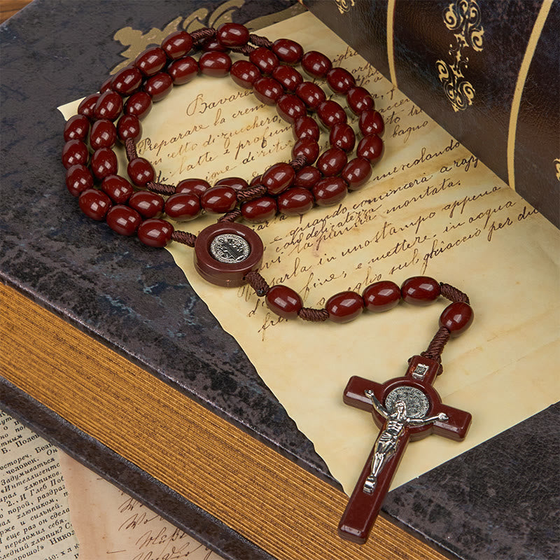 Christianartworkshop St. Benedict & Crucifix of 8*10mm Oval Bead Rosary - Three Timeless Colors - image 2