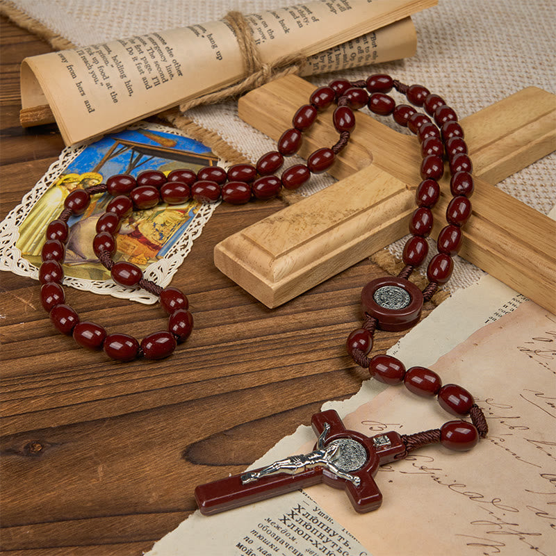 Christianartworkshop St. Benedict & Crucifix of 8*10mm Oval Bead Rosary - Three Timeless Colors - image 16