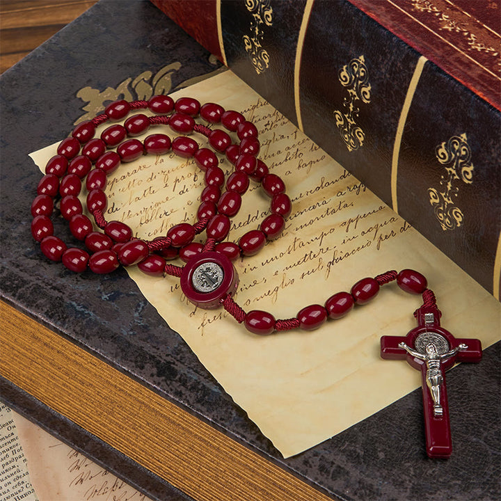 Christianartworkshop St. Benedict & Crucifix of 8*10mm Oval Bead Rosary - Three Timeless Colors - image 3