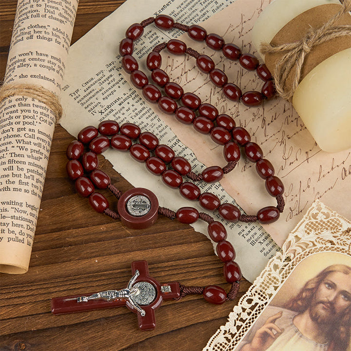 Christianartworkshop St. Benedict & Crucifix of 8*10mm Oval Bead Rosary - Three Timeless Colors - image 5