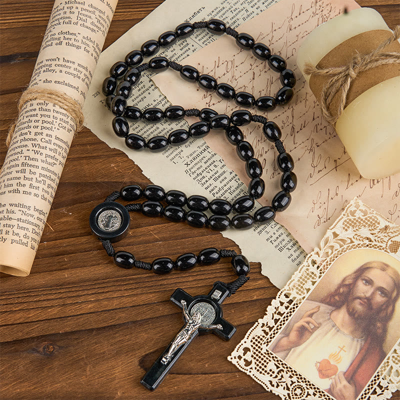 Christianartworkshop St. Benedict & Crucifix of 8*10mm Oval Bead Rosary - Three Timeless Colors - image 7