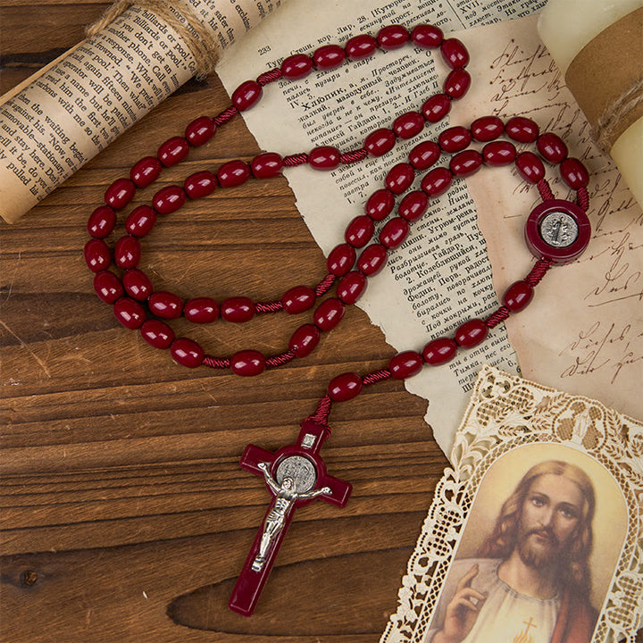 Christianartworkshop St. Benedict & Crucifix of 8*10mm Oval Bead Rosary - Three Timeless Colors - image 6