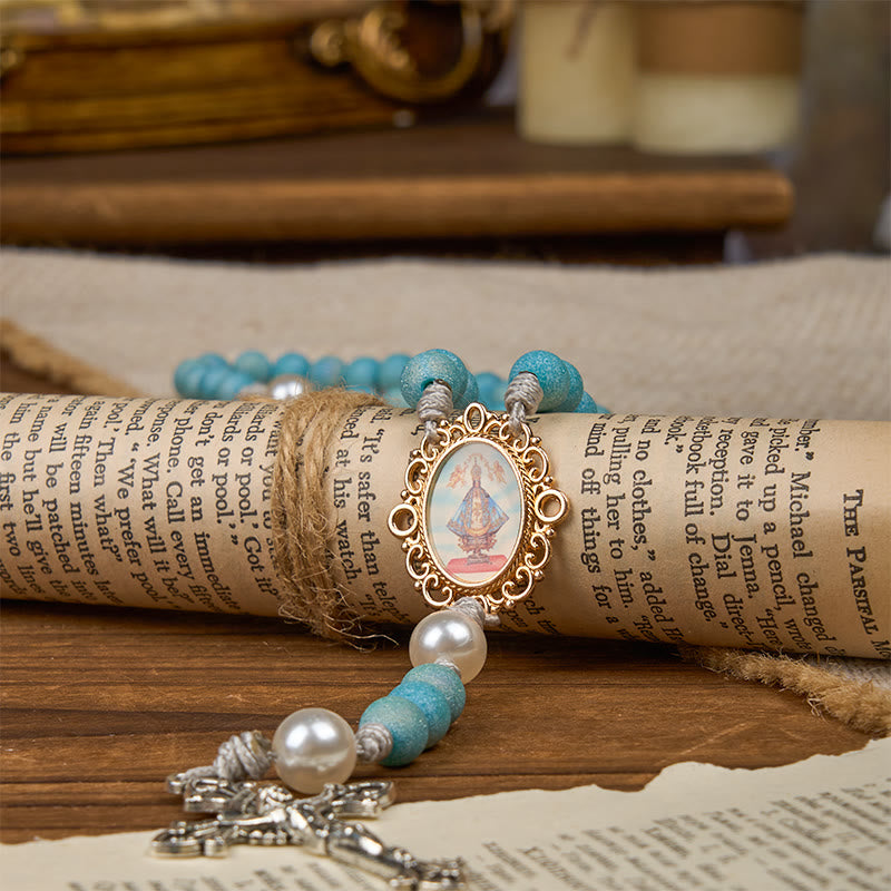Christianartworkshop Our Lady & Crucifix of 8mm Sparkling Glass Sand Bead Handmade Rosary