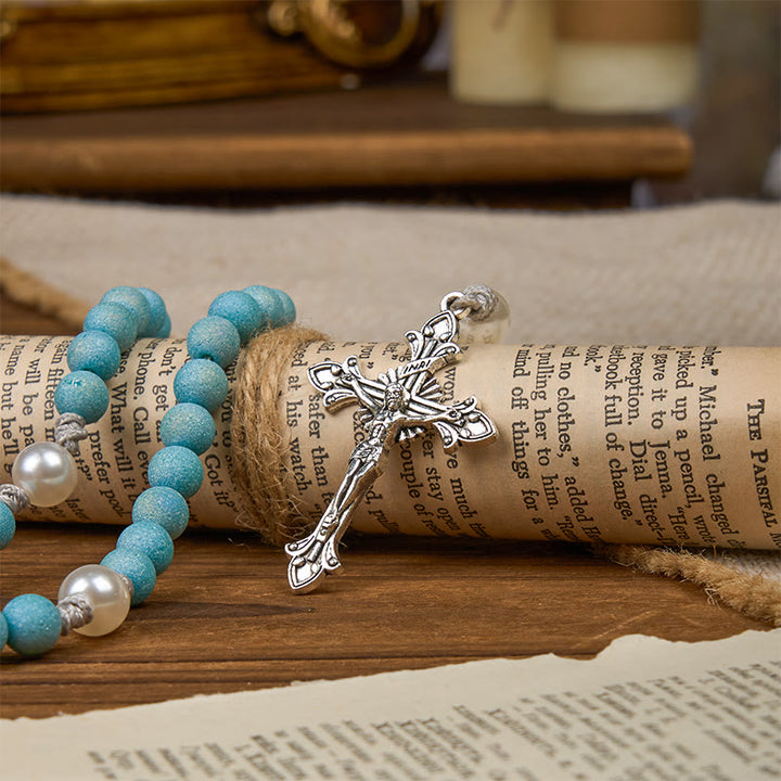 Christianartworkshop Our Lady & Crucifix of 8mm Sparkling Glass Sand Bead Handmade Rosary