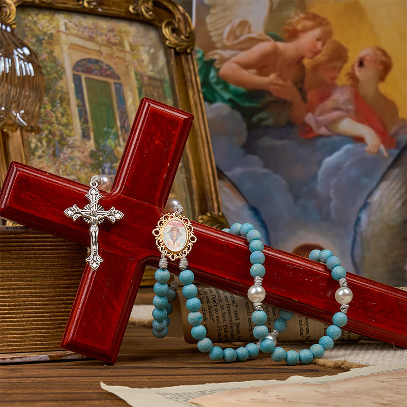 Christianartworkshop Our Lady & Crucifix of 8mm Sparkling Glass Sand Bead Handmade Rosary