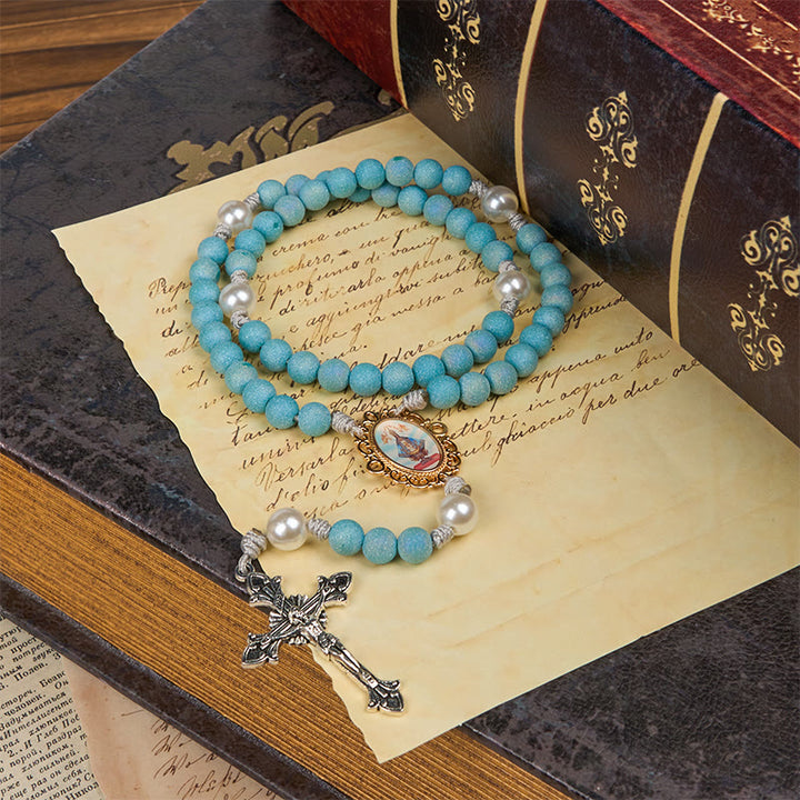 Christianartworkshop Our Lady & Crucifix of 8mm Sparkling Glass Sand Bead Handmade Rosary