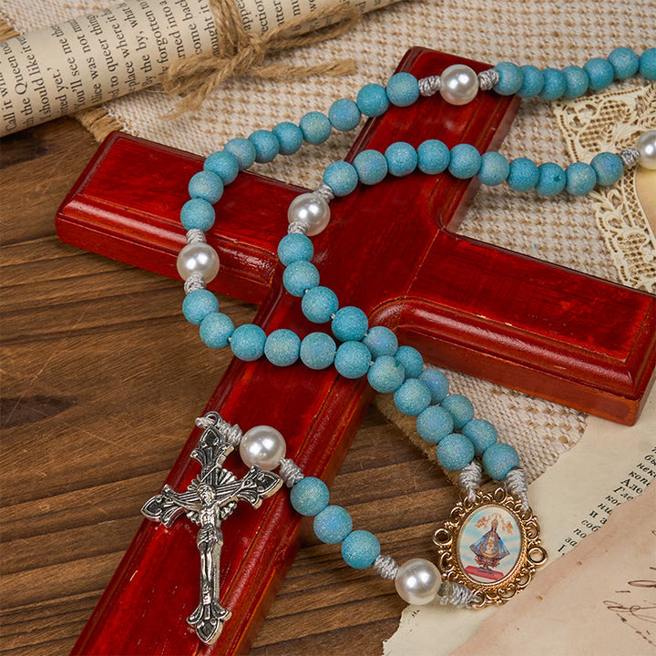Christianartworkshop Our Lady & Crucifix of 8mm Sparkling Glass Sand Bead Handmade Rosary