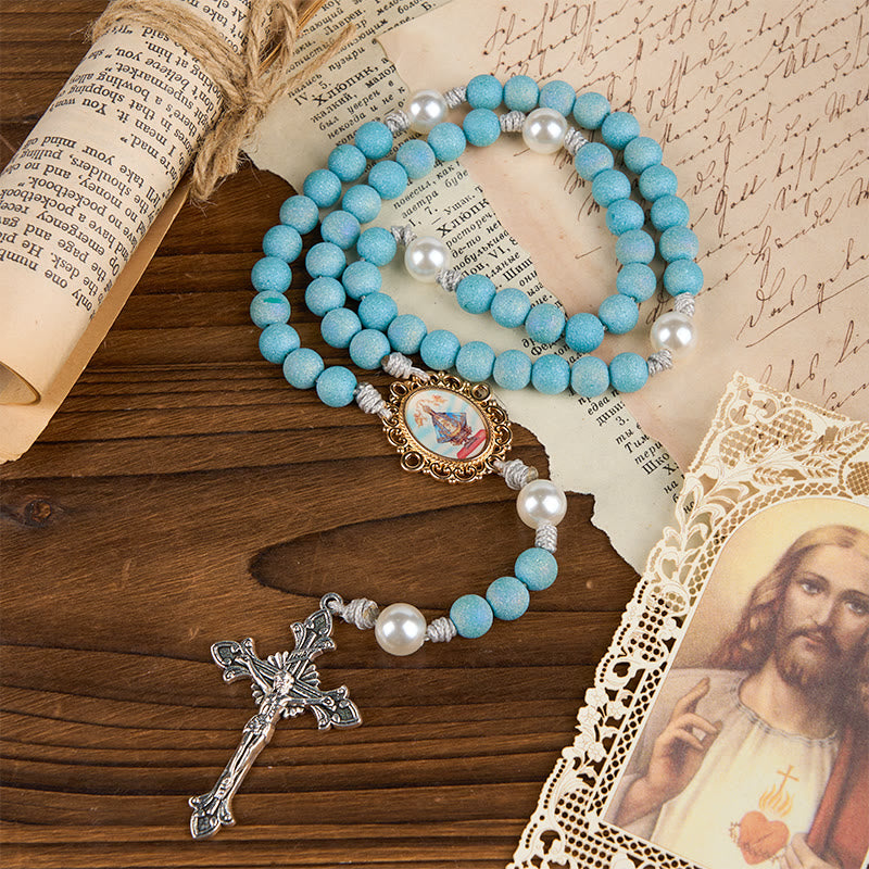 Christianartworkshop Our Lady & Crucifix of 8mm Sparkling Glass Sand Bead Handmade Rosary