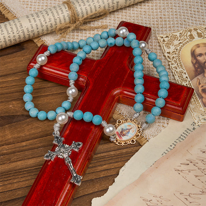 Christianartworkshop Our Lady & Crucifix of 8mm Sparkling Glass Sand Bead Handmade Rosary