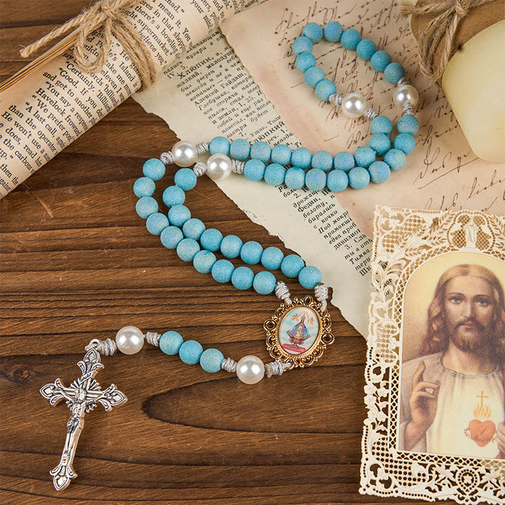 Christianartworkshop Our Lady & Crucifix of 8mm Sparkling Glass Sand Bead Handmade Rosary