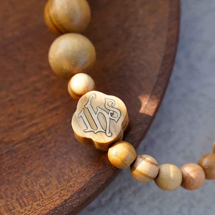 Christianartworkshop Olive Wood Bracelet Rose Rosary Portable Elastic Bracelet - image 15