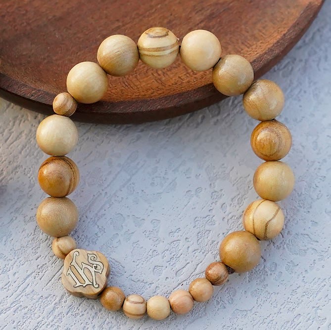 Christianartworkshop Olive Wood Bracelet Rose Rosary Portable Elastic Bracelet - image 14