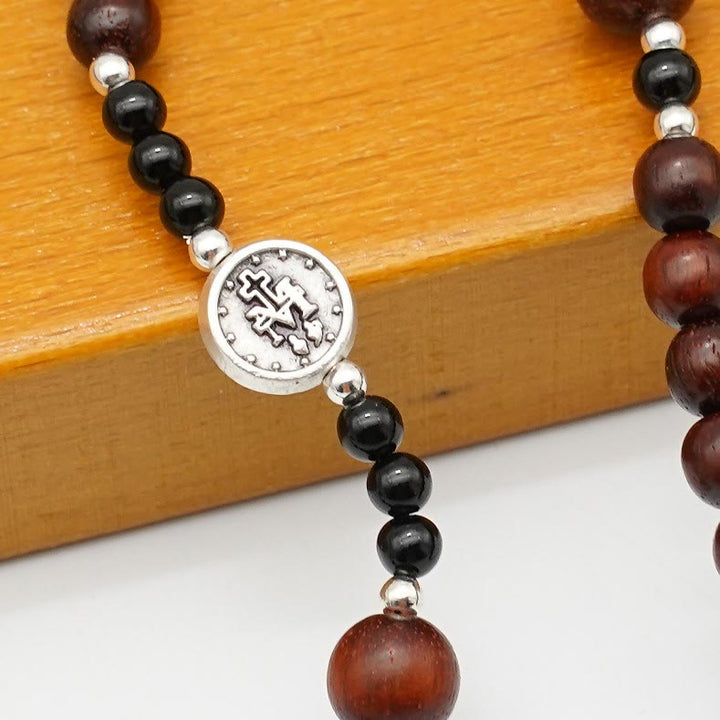 Christianartworkshop 6mm Rosewood Three-circle Elastic Bracelet Divine Rosary Beads - image 8