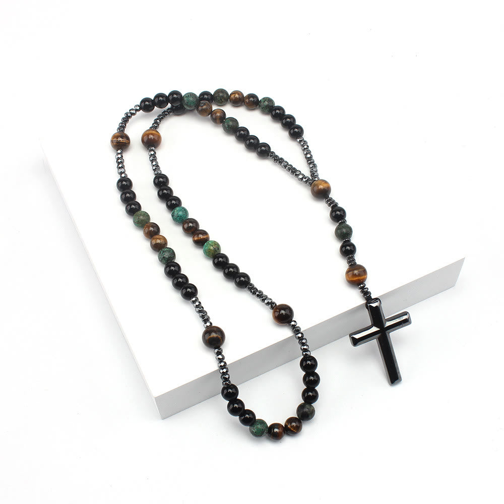 Christianartworkshop 8mm African Turquoise & Yellow Tiger Eye Stone Prayer Rosary - image 3