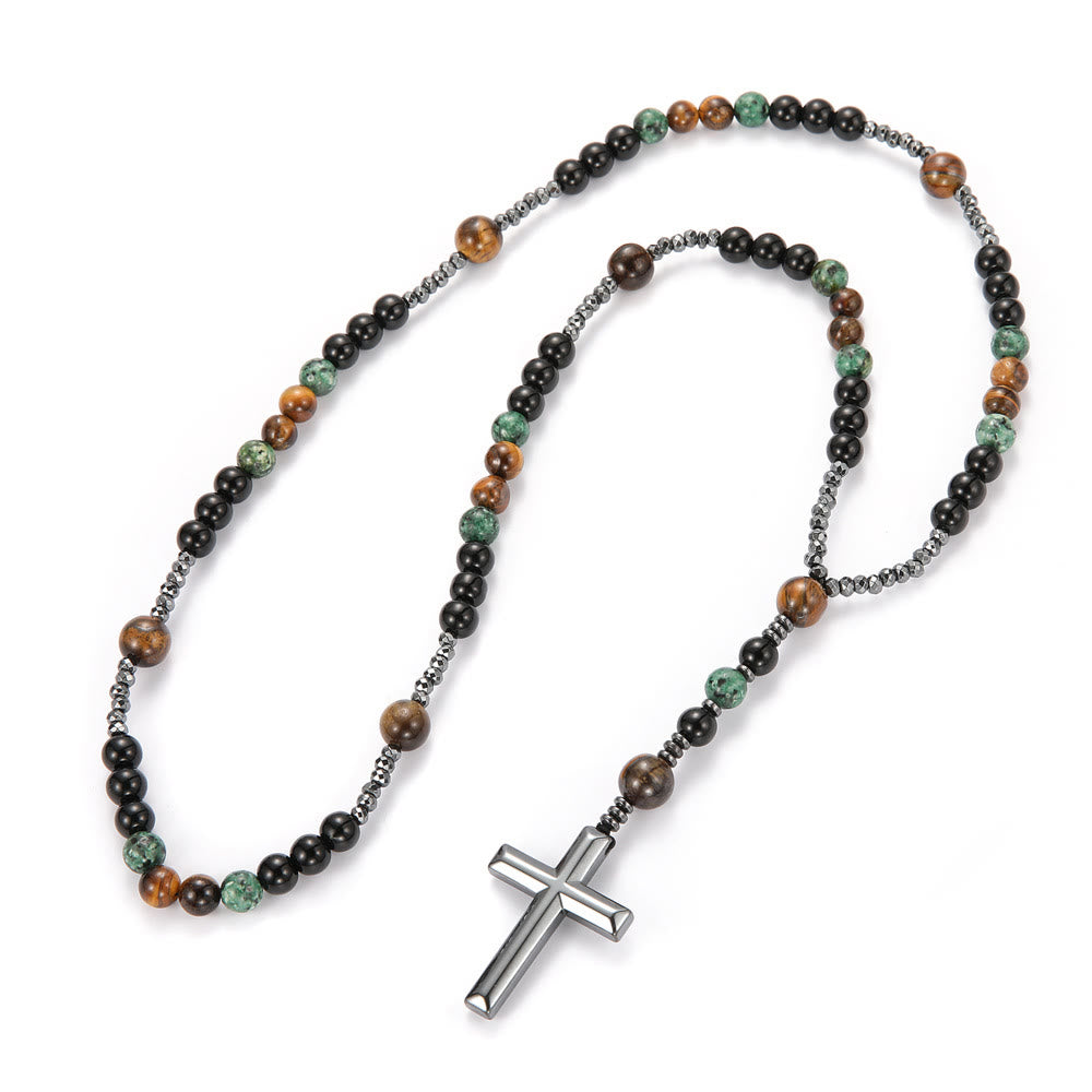 Christianartworkshop 8mm African Turquoise & Yellow Tiger Eye Stone Prayer Rosary - image 4