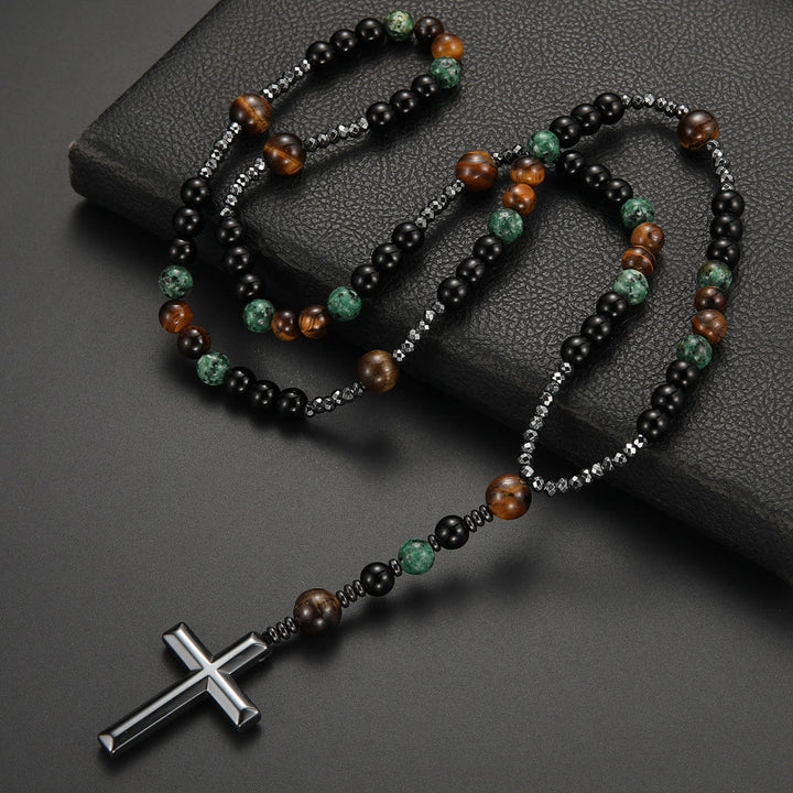 Christianartworkshop 8mm African Turquoise & Yellow Tiger Eye Stone Prayer Rosary - African Turquoise & Yellow Tiger Eye - image 0
