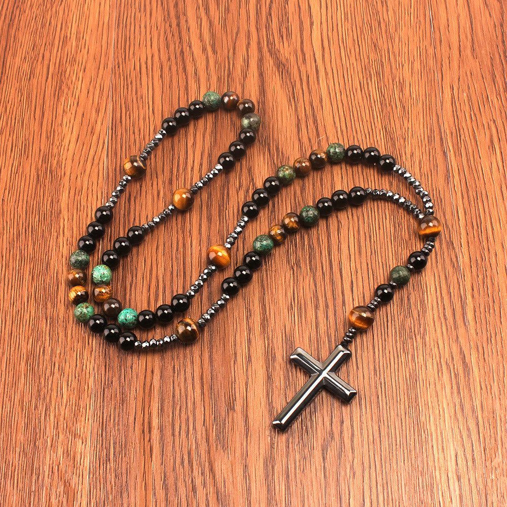 Christianartworkshop 8mm African Turquoise & Yellow Tiger Eye Stone Prayer Rosary - image 1