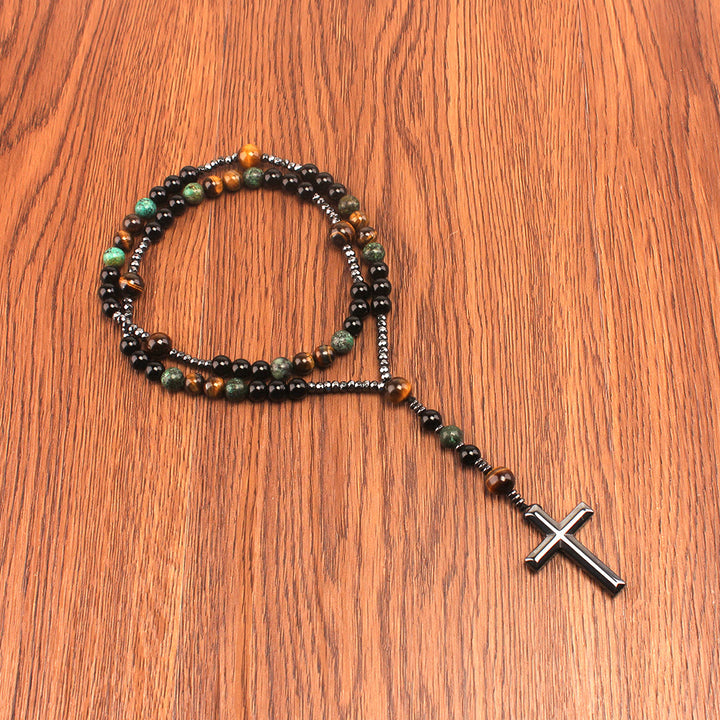 Christianartworkshop 8mm African Turquoise & Yellow Tiger Eye Stone Prayer Rosary - image 2