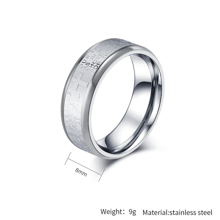 Christianartworkshop Lord's Prayer Cross Stainless Steel Wedding Band Bible Verse Engraved Ring