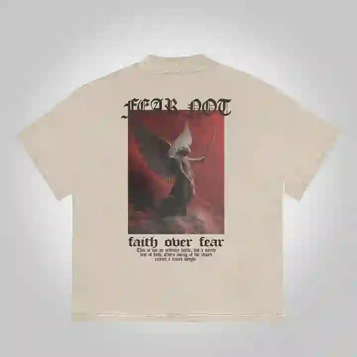 Christianartworkshop Sopula Fear Not-Faith Over Fear Print Graphic Cotton T-Shirt - Beige - 2XL - image 2