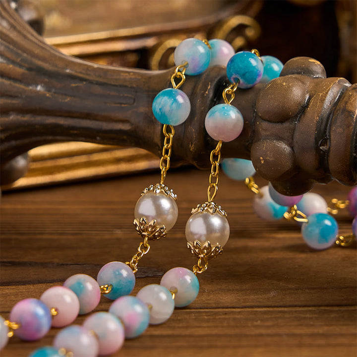 Christianartworkshop Celestial Grace Floral Handmade Rosary Miraculous Medal & Crucifix of 8mm Blue&Purple: Find Peace and Divine Connection - image 7