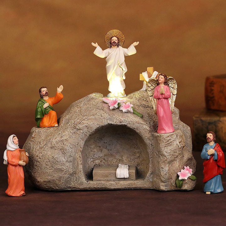 Christianartworkshop Resurrection Scene with Jesus, Angels, and Disciples - Illuminated Easter Nativity Ornament - He is Risen - image 0
