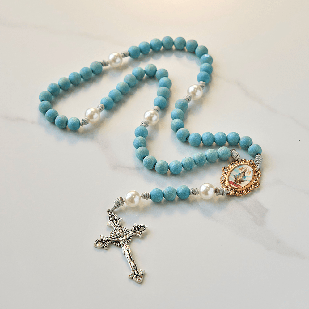 Christianartworkshop Our Lady & Crucifix of 8mm Sparkling Glass Sand Bead Handmade Rosary