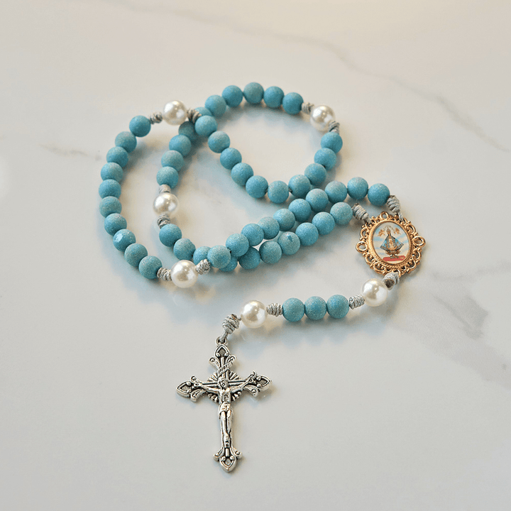 Christianartworkshop Our Lady & Crucifix of 8mm Sparkling Glass Sand Bead Handmade Rosary