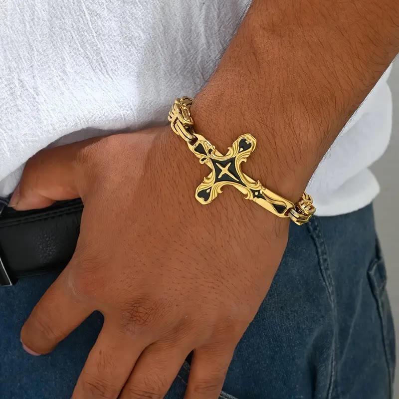 Christianartworkshop Iron & Faith Men's Bracelet: Strength and Redemption in Every Link - Golden - image 1