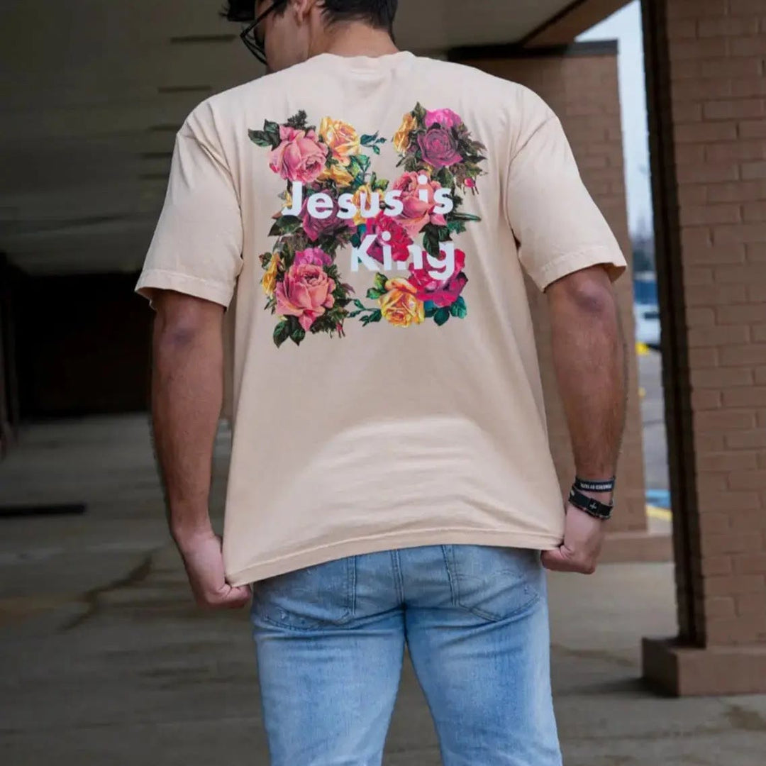 Christianartworkshop Floral Embellished Jesus is King Christian T-Shirt  - image 13
