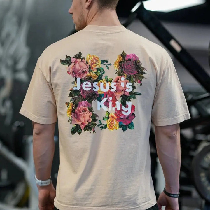 Christianartworkshop Floral Embellished Jesus is King Christian T-Shirt  - image 15