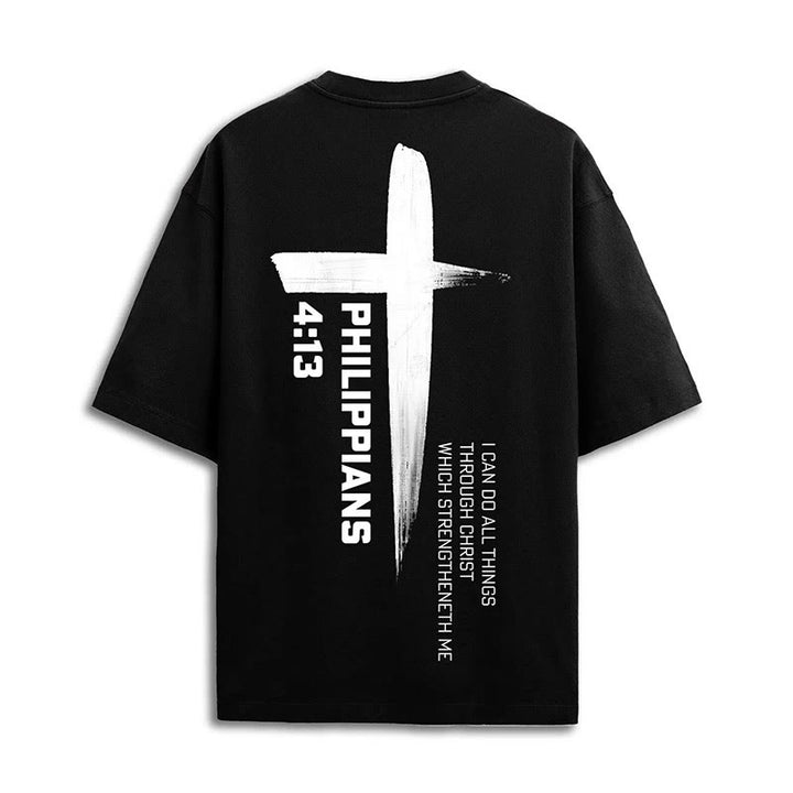 Christianartworkshop Philippians 4:13 Strength Cross T-Shirt - Black - 2XL - image 0