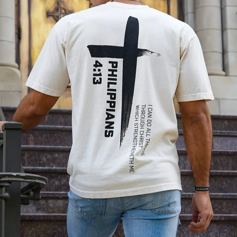 Christianartworkshop Philippians 4:13 Strength Cross T-Shirt