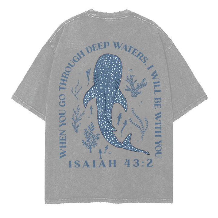 Christianartworkshop I Will Be With You Double Sided Washed Christian T-shirt