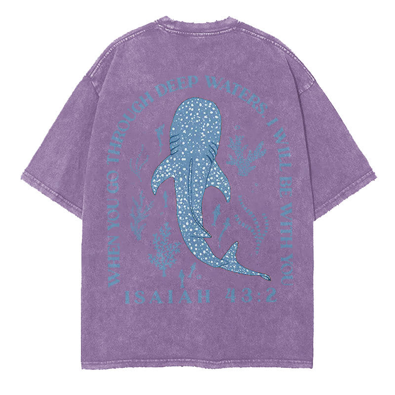 Christianartworkshop I Will Be With You Double Sided Washed Christian T-shirt