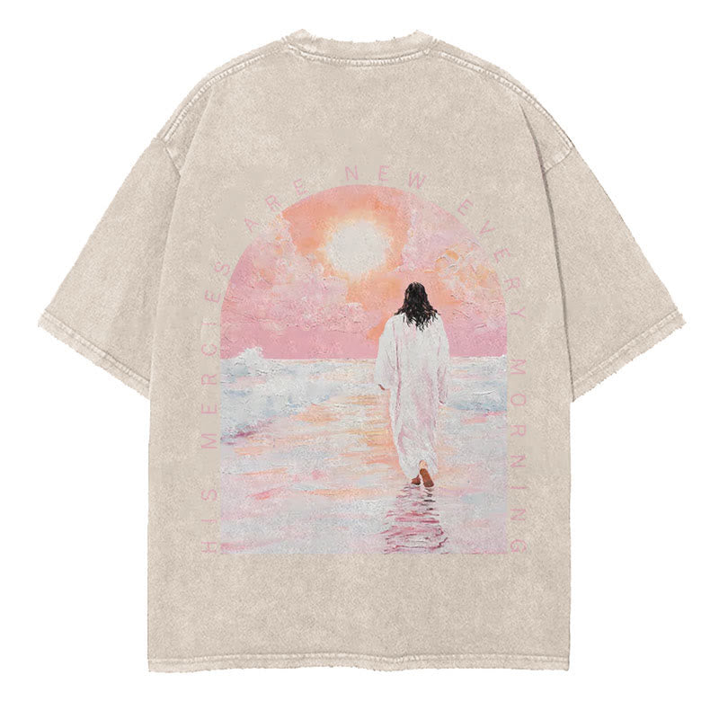Christianartworkshop His Mercies Are New Double Sided Unisex Washed Christian T-Shirt - Apricot - 5XL - image 7