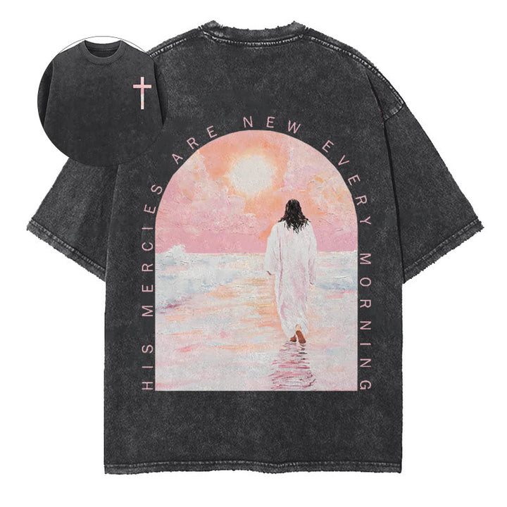 Christianartworkshop His Mercies Are New Double Sided Unisex Washed Christian T-Shirt - Black - 5XL - image 0