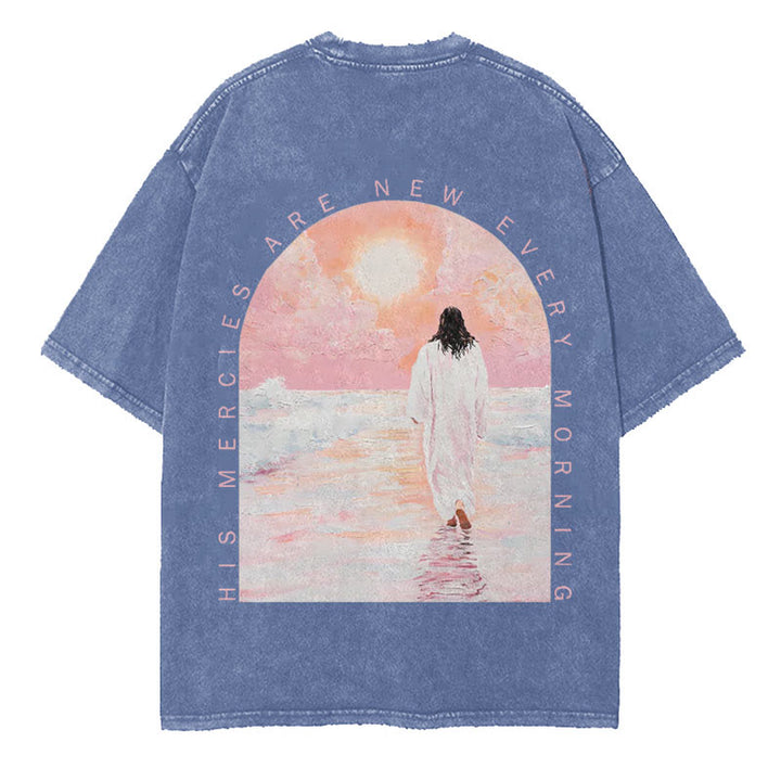 Christianartworkshop His Mercies Are New Double Sided Unisex Washed Christian T-Shirt - Blue - 5XL - image 5