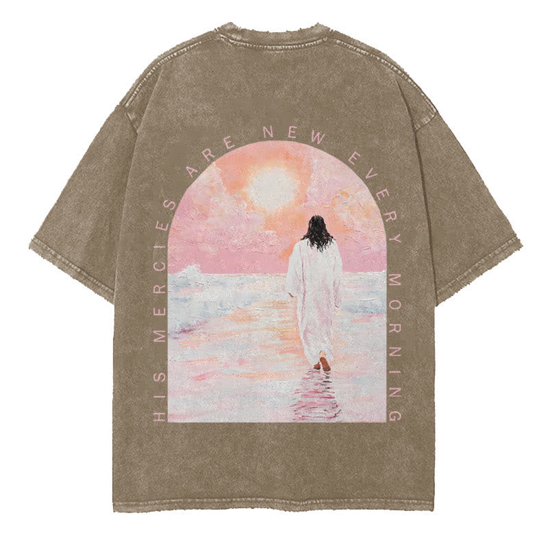 Christianartworkshop His Mercies Are New Double Sided Unisex Washed Christian T-Shirt - Coffee - 5XL - image 9