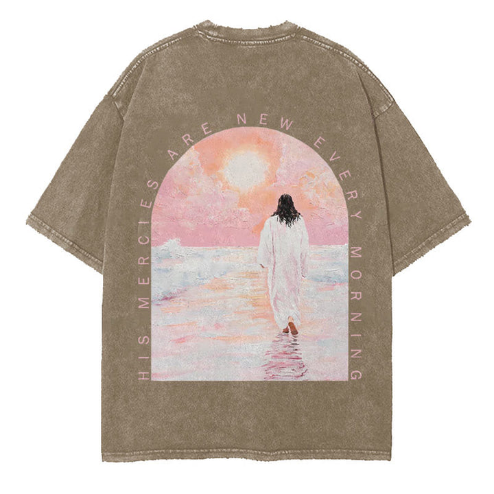 Christianartworkshop His Mercies Are New Double Sided Unisex Washed Christian T-Shirt - Coffee - 5XL - image 9