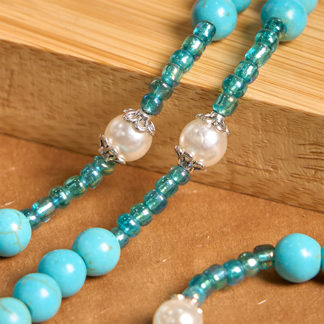 Christianartworkshop Our Lady Medal & Crucifix of 8mm Blue Turquoise Round Beads Rosary - image 4