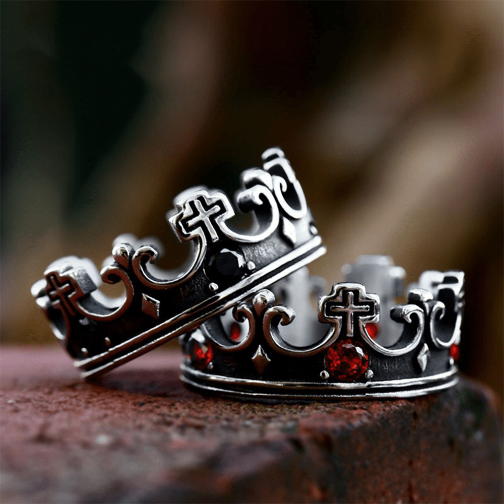Christianartworkshop 4colors The Crown of Faith Cross Ring - Red Gemstones Set Divine Design for Believer - Steel-Red Stone - US7 - image 0