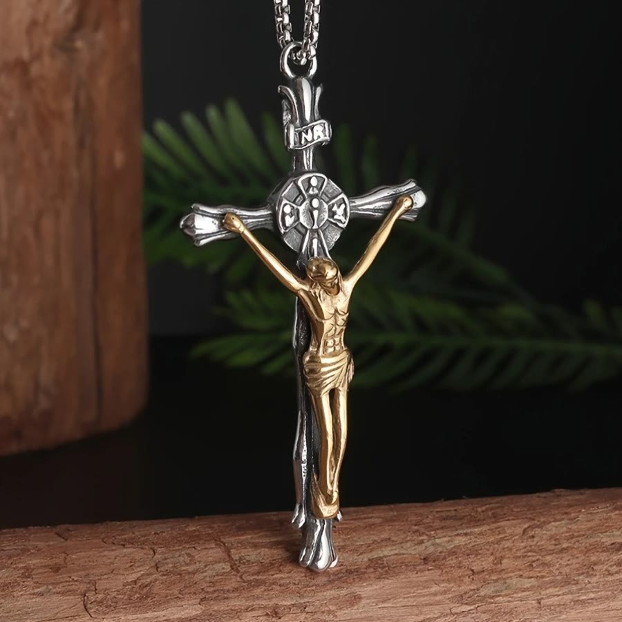 Christianartworkshop Two-tone Steel Crafted Crucifix Necklace - The Divine Sacrifice - Steel-golden - image 0