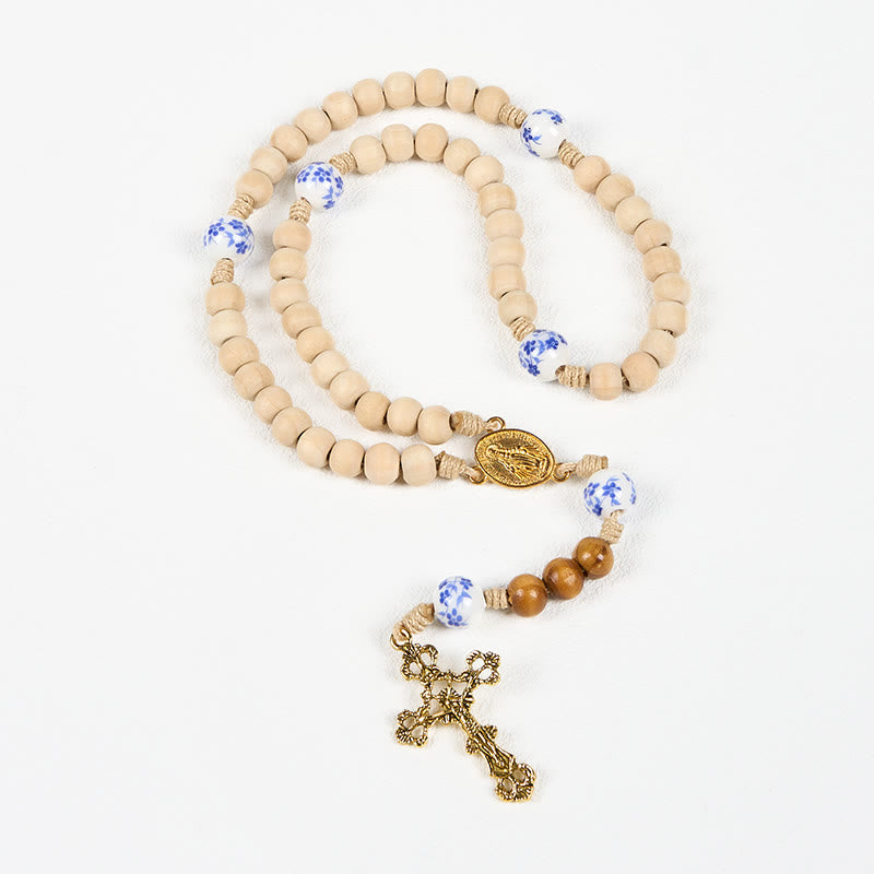 Christianartworkshop Handmade Wooden Ceramics Beads Miraculous Medal & Crucifix Rosary - image 6