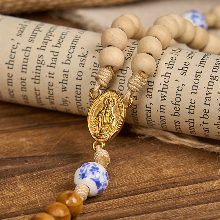 Christianartworkshop Handmade Wooden Ceramics Beads Miraculous Medal & Crucifix Rosary - image 4