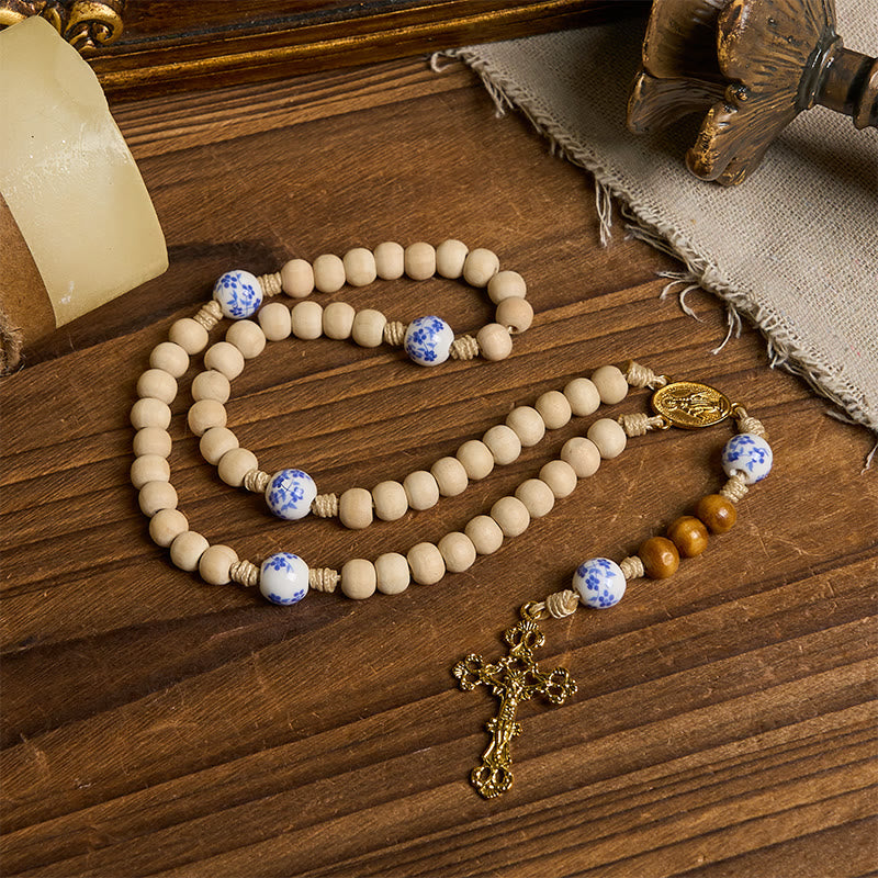 Christianartworkshop Handmade Wooden Ceramics Beads Miraculous Medal & Crucifix Rosary - image 7