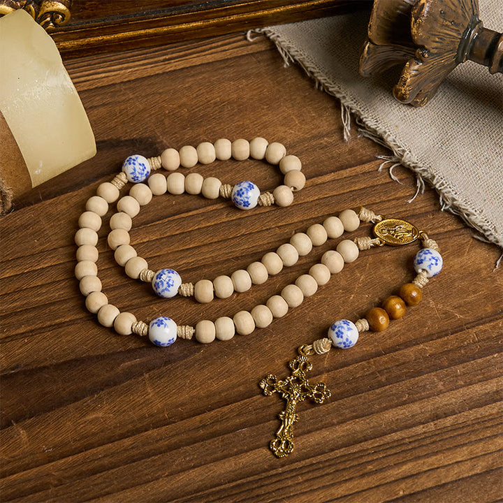 Christianartworkshop Handmade Wooden Ceramics Beads Miraculous Medal & Crucifix Rosary - image 7
