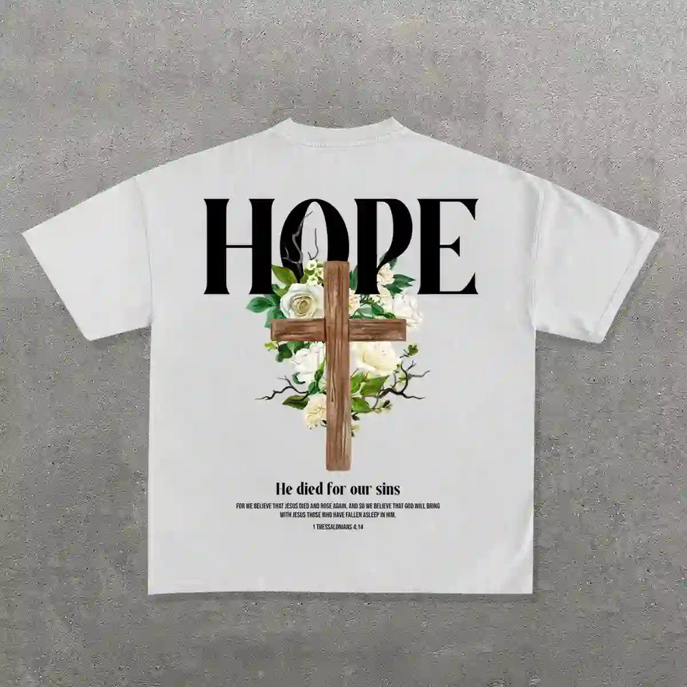 Christianartworkshop Hope Cross Print T-Shirt - White - 2XL - image 1