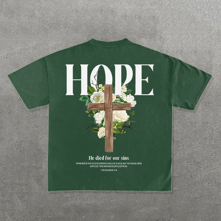 Christianartworkshop Hope Cross Print T-Shirt - Dark Green - 2XL - image 6